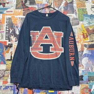 Auburn Tigers NCAA Football Long Sleeve T Shirt Adult Large Navy Graphic Tee